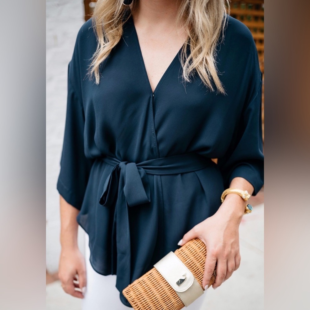 Nordstrom Trouvé Navy Silky Wrap Blouse